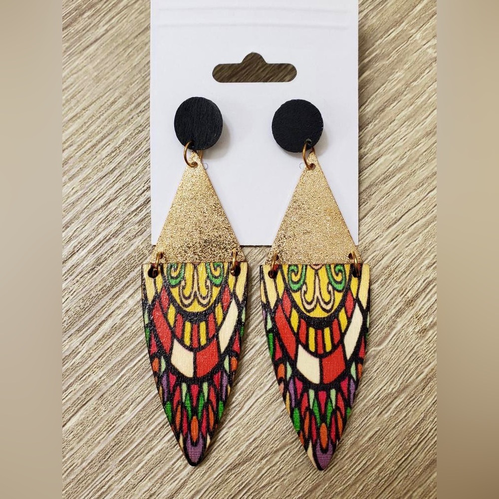 Vibrant Colored Geometric Style Drop Earrings - Mexican Designed Pattern